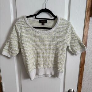 Truth Women's Green and White Textured short sleeve sweater